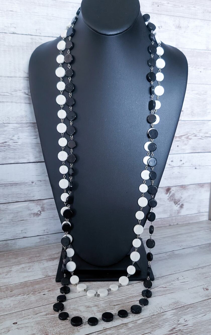 Extra Long Two Strand Black & White Claire's Necklace